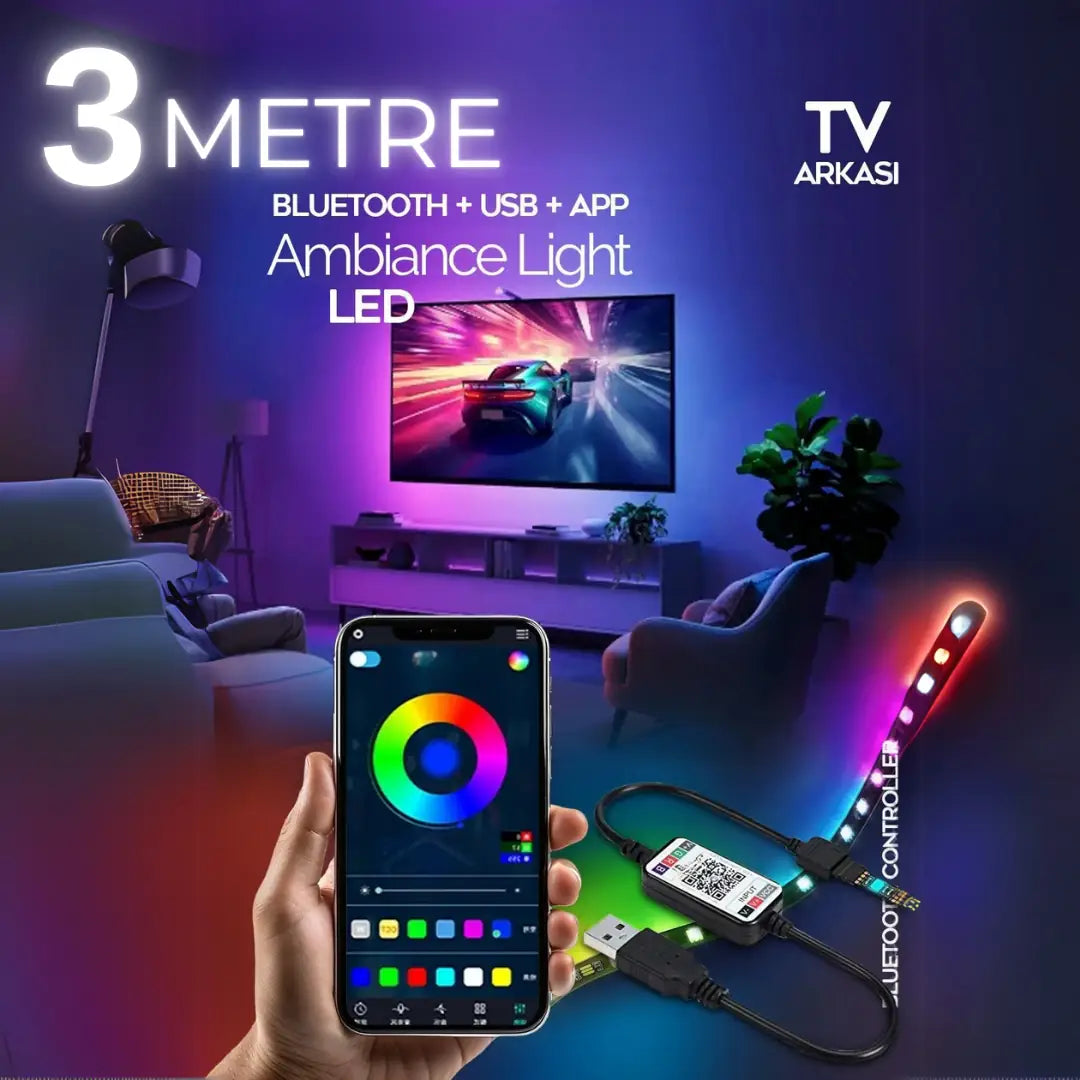 USB'Lİ TV ARKASI ŞERİT LED 3 METRE