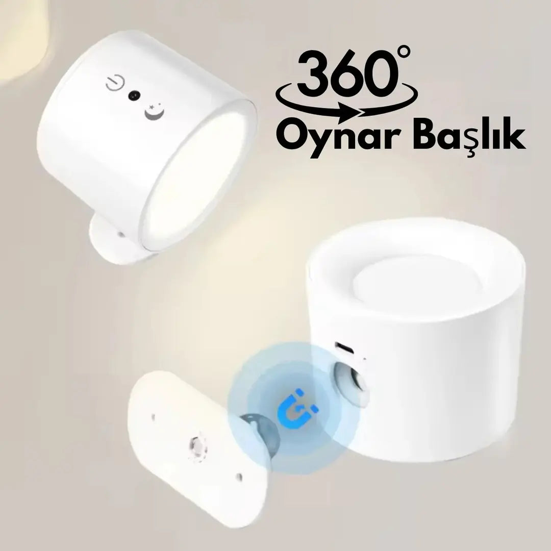 360 Derece Dönebilen Çift Işık Yönlü Şarjlı Aplik 3 Işık Rengi Dokunmatik