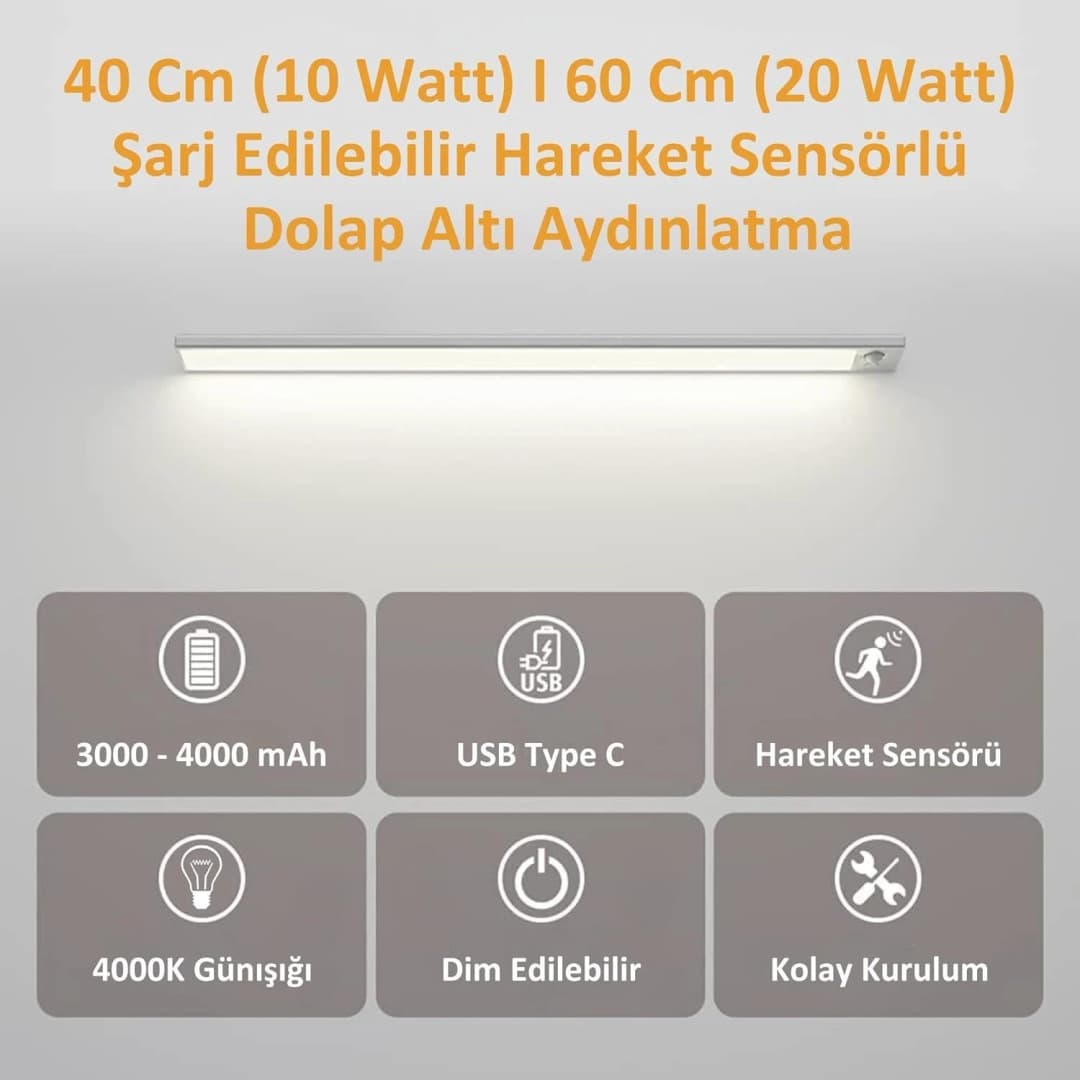 HAREKET SENSÖRLÜ 3 RENKLİ  DEKORATİF ŞARJLI APLİK  TAŞINABİLİR  BEYAZ  KASA ( ÖLÇÜ SEÇENEKLİ )