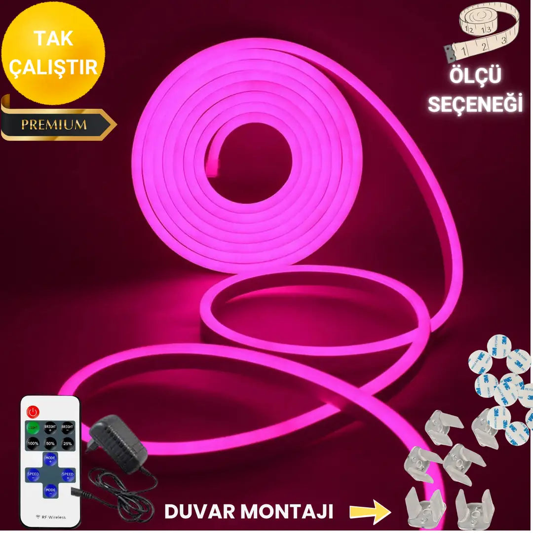 Rayza Neon Esnek Şerit Led Tak Çalıştır Kumandalı - Dimmer-Pembe (ÖLÇÜ SEÇENEĞİ)