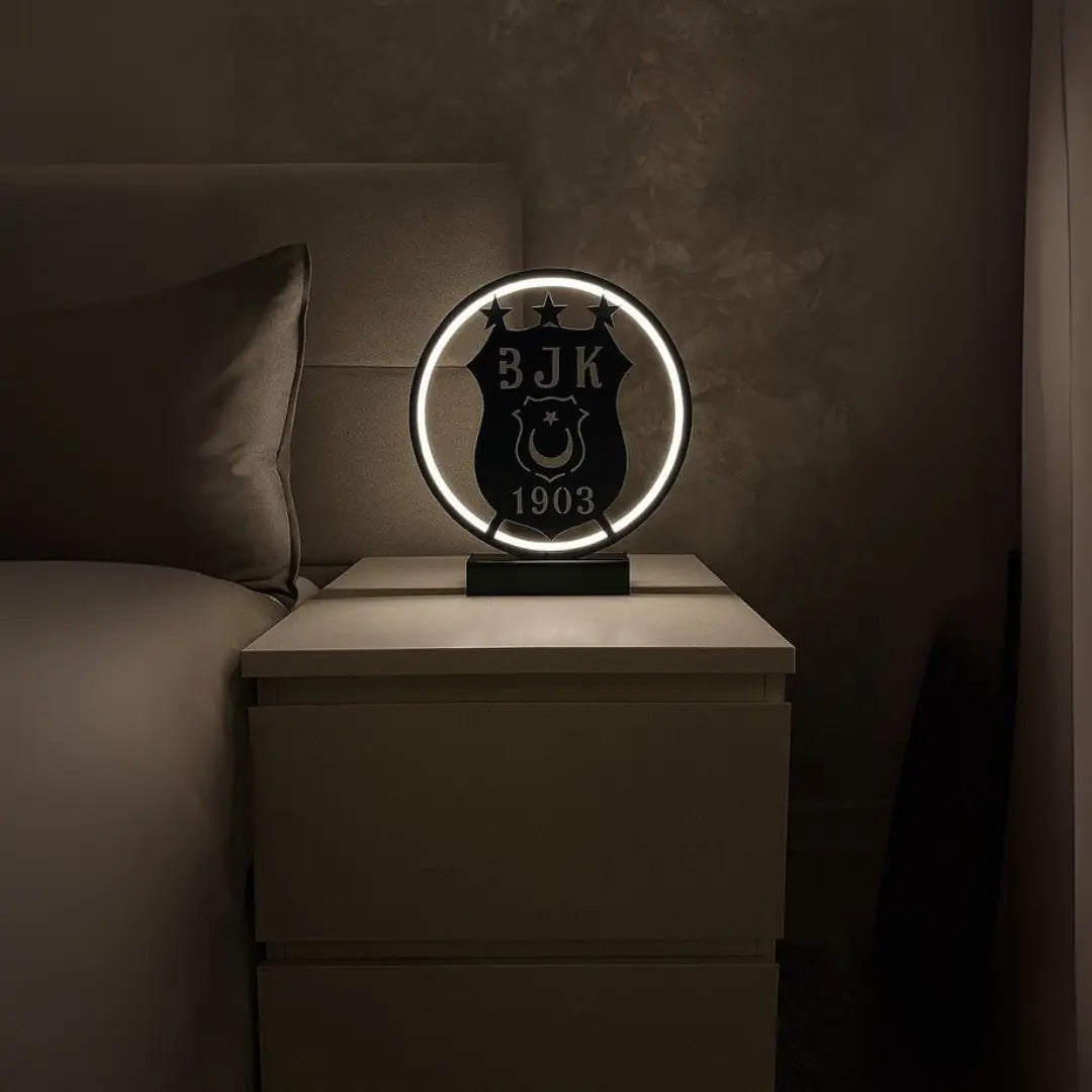 Siyah Beyaz LED Işıklı BJK Masa Lambası  Dekoratif Gece Lambası