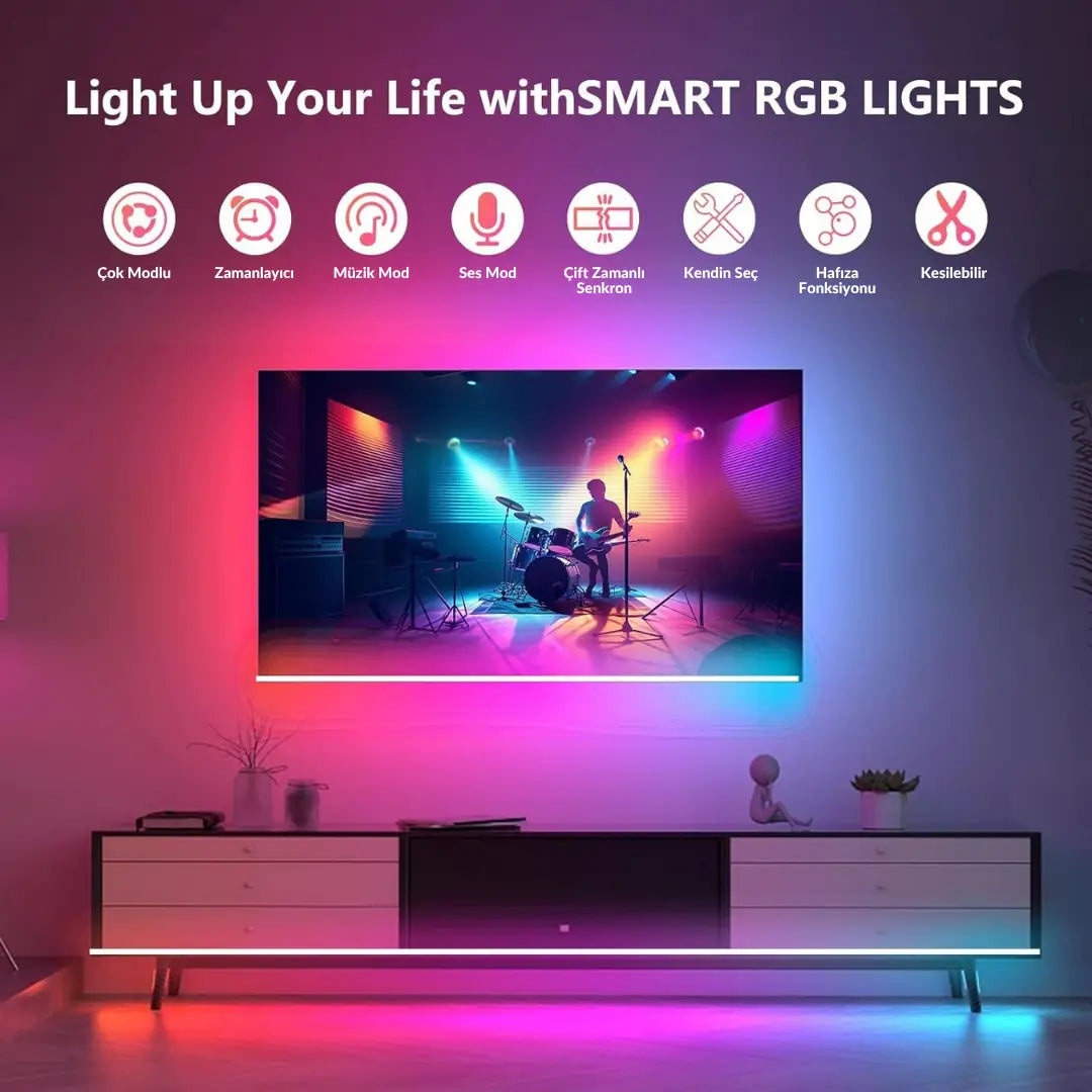 Glow T1 Akıllı Şerit LED Işık | TV Senkron, Sese Duyarlı, Renkli Ambiyans Aydınlatma 70-75 INCH