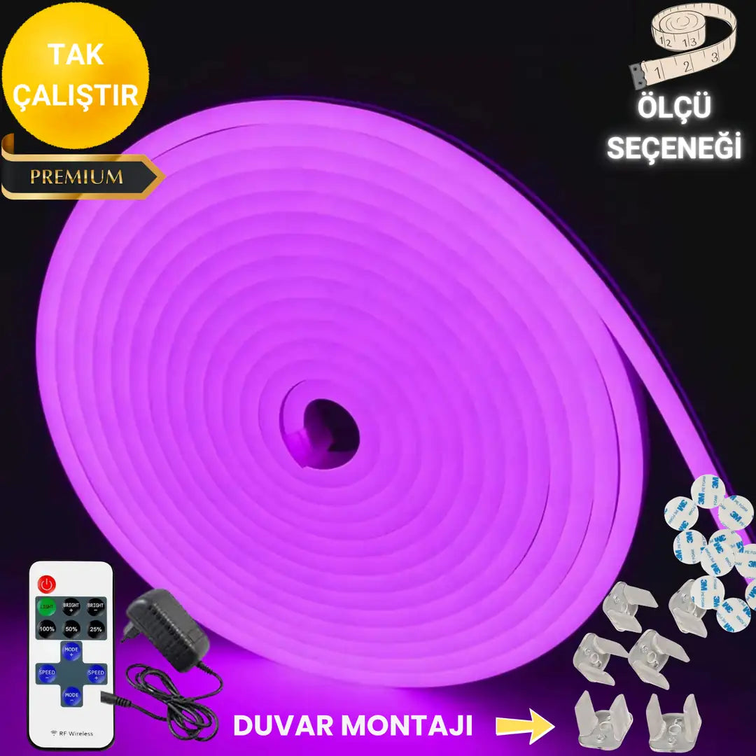 Rayza Neon Esnek Şerit Led Tak Çalıştır Kumandalı - Dimmer-Mor (ÖLÇÜ SEÇENEĞİ)