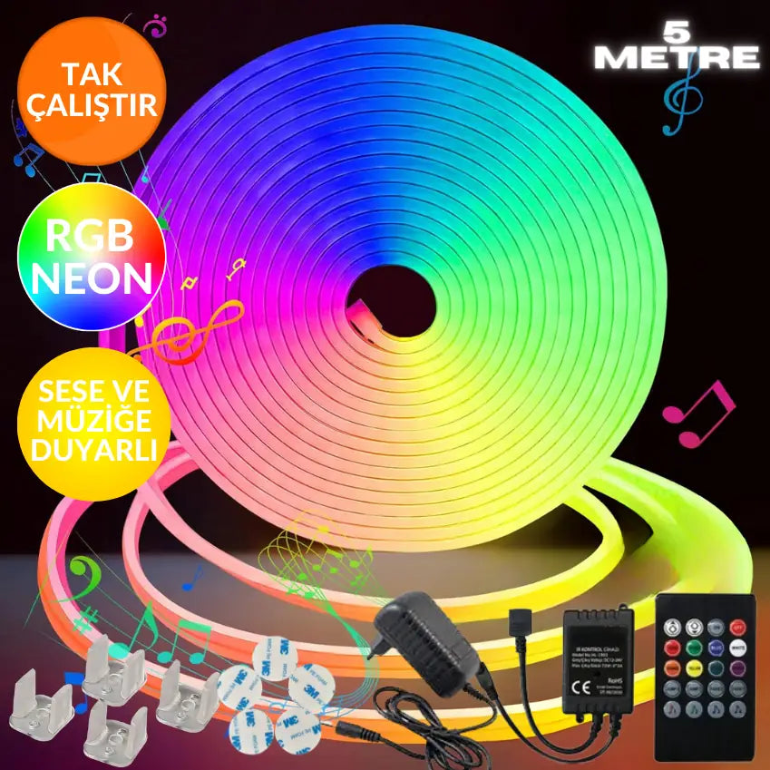 Flexin Neon Rgb Led - Sese Müziğe Duyarlı Kumandalı -çok Renkli (ÖLÇÜ SEÇENEĞİ)