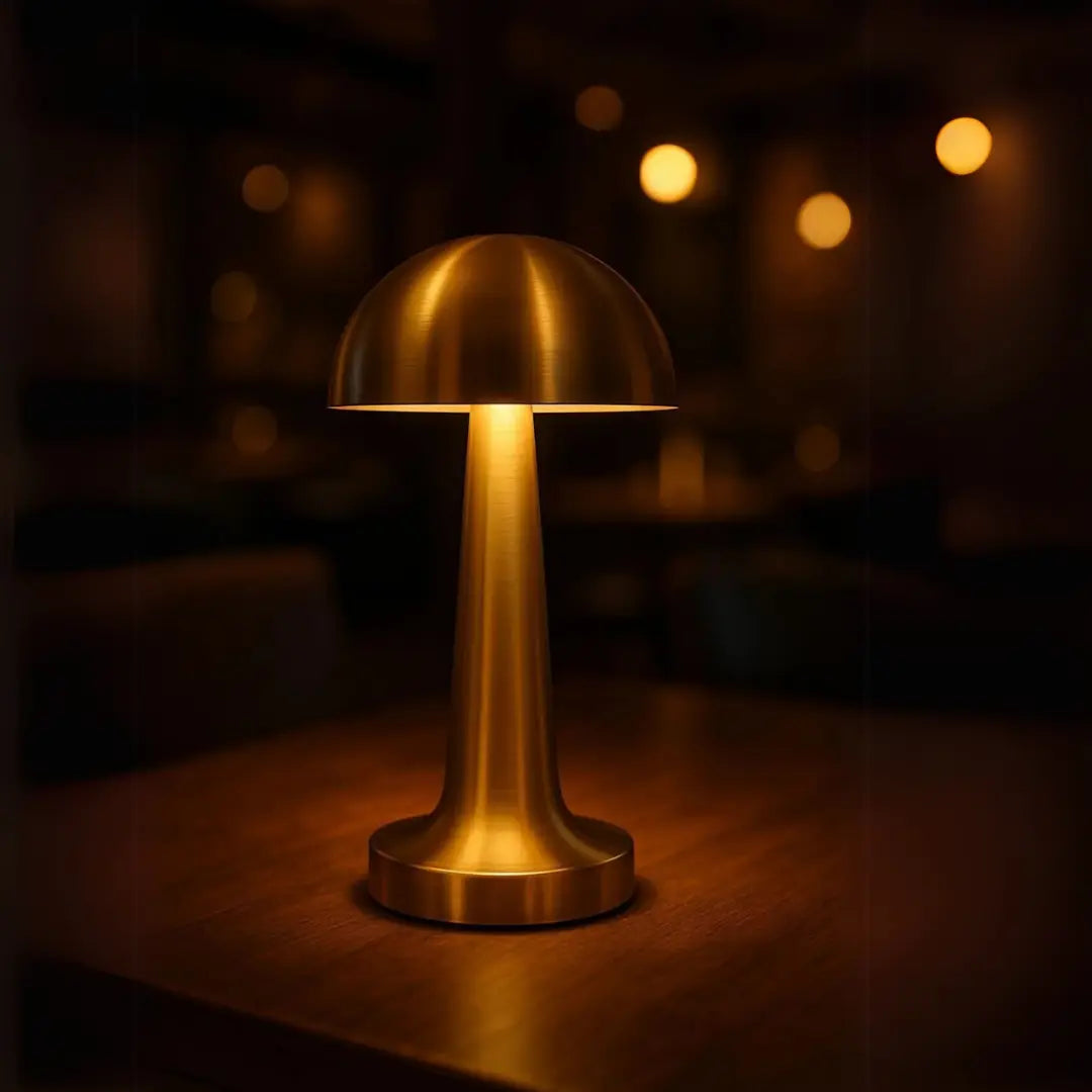 Dokunmatik Mantar Masa Lambası 3 Işık Renkli Şarjlı Masa Lambası Gold Kasa