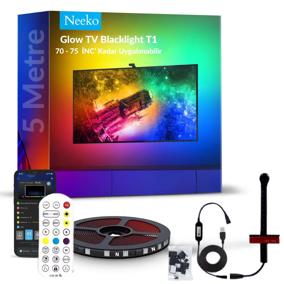 Glow T1 Akıllı Şerit LED Işık | TV Senkron, Sese Duyarlı, Renkli Ambiyans Aydınlatma 70-75 INCH