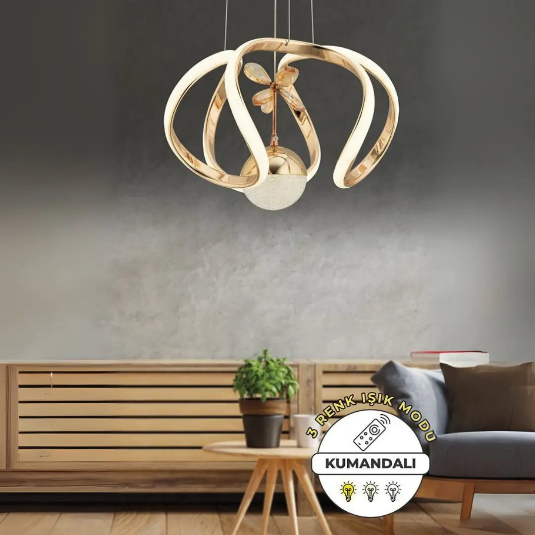 MİLOS Kumandalı 3 Renk Dimmerli LED Sarkıt Avize – Modern Gold Kaplama