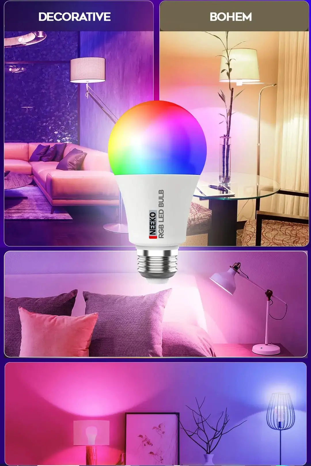 Rgb Led Lamba Kumandalı Ambiyans Aydınlatma  Tasarruflu Renk Değiştiren Led Işık