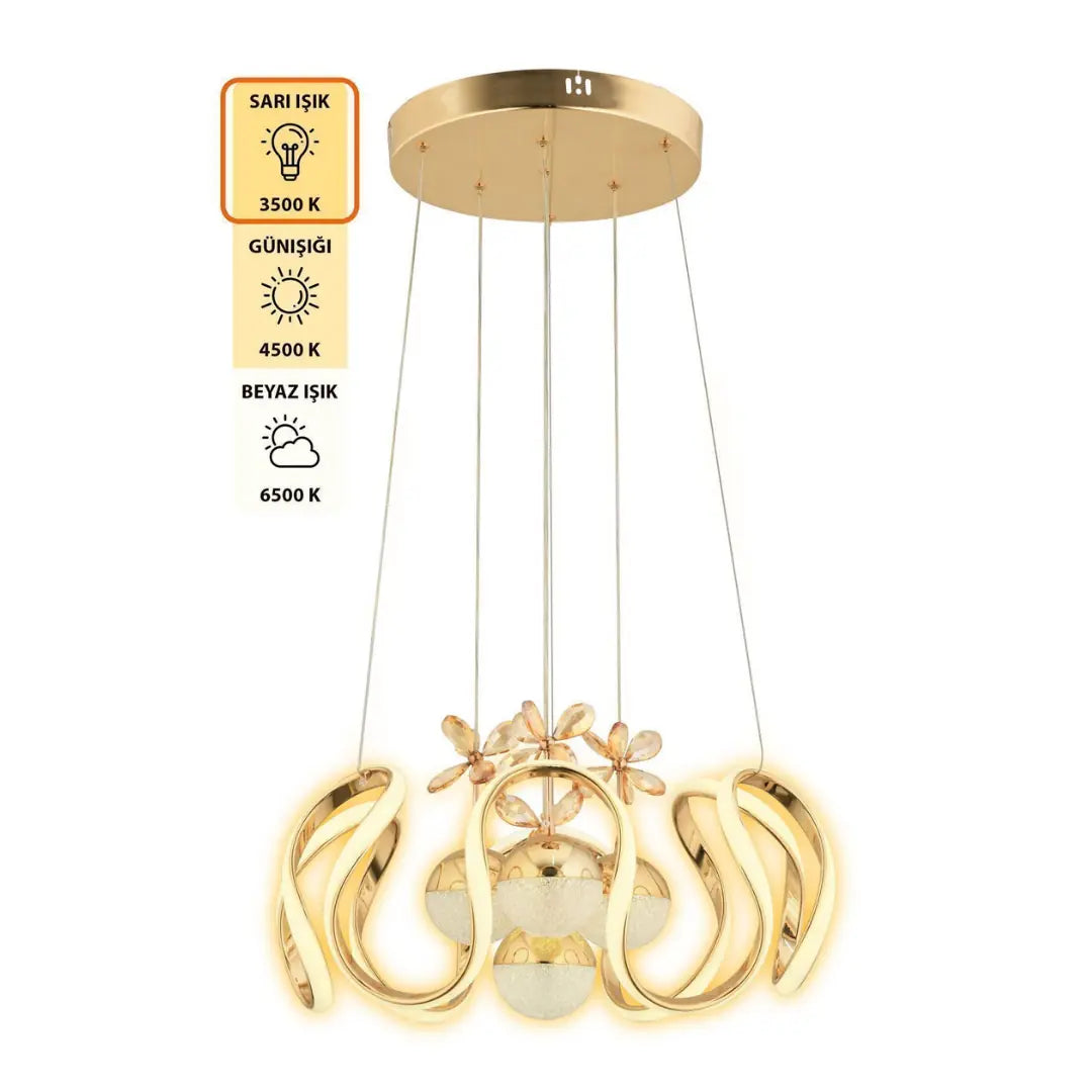 NOVA 3 Renk Kumandalı LED Sarkıt Avize – Modern Gold Kaplama, Dimmer & Ayarlanabilir Kablo