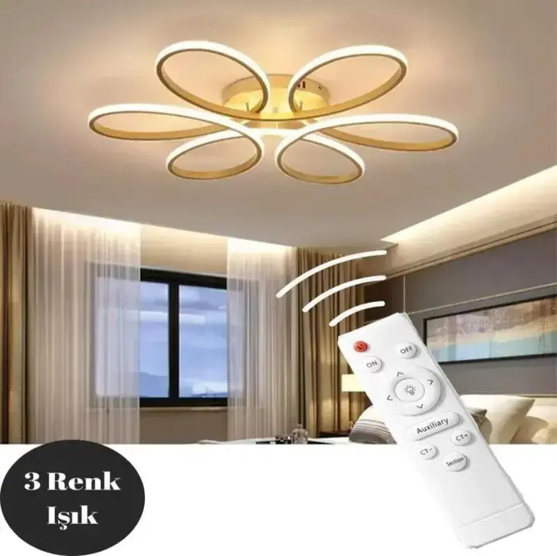 Eskitme Plafonyer Modern Kumandalı 3 Renk Işık Ledli Avize