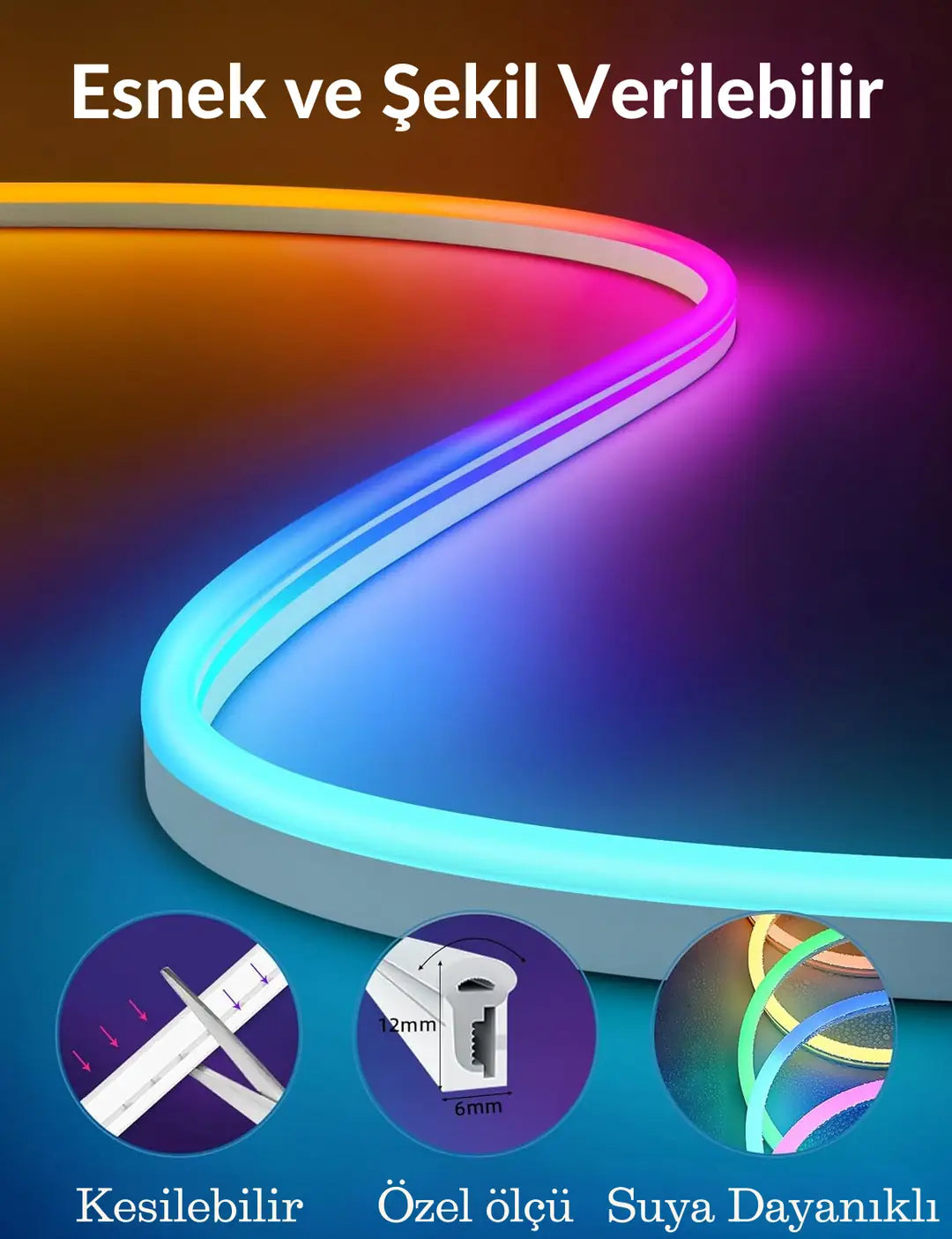 Zentra Neon Rgb  Şerit Led - Mobil Kontrol - Full Renk -  Tak Çalıştır Set ( ÖLÇÜ SEÇENEĞİ)