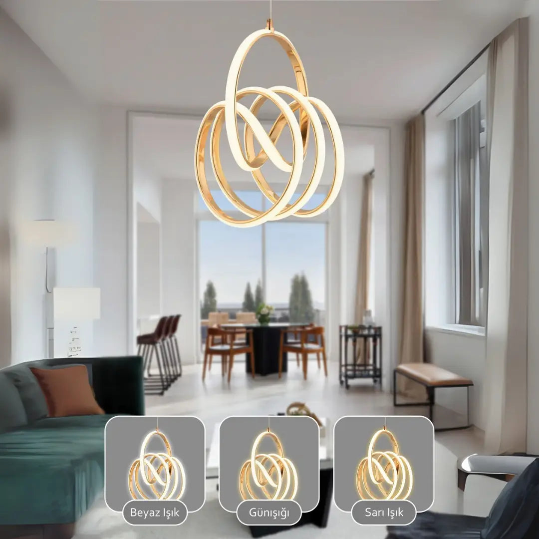 VALENCİA  Kumandalı 3 Renk Dimmerli LED Sarkıt Avize – Modern Gold Kaplama