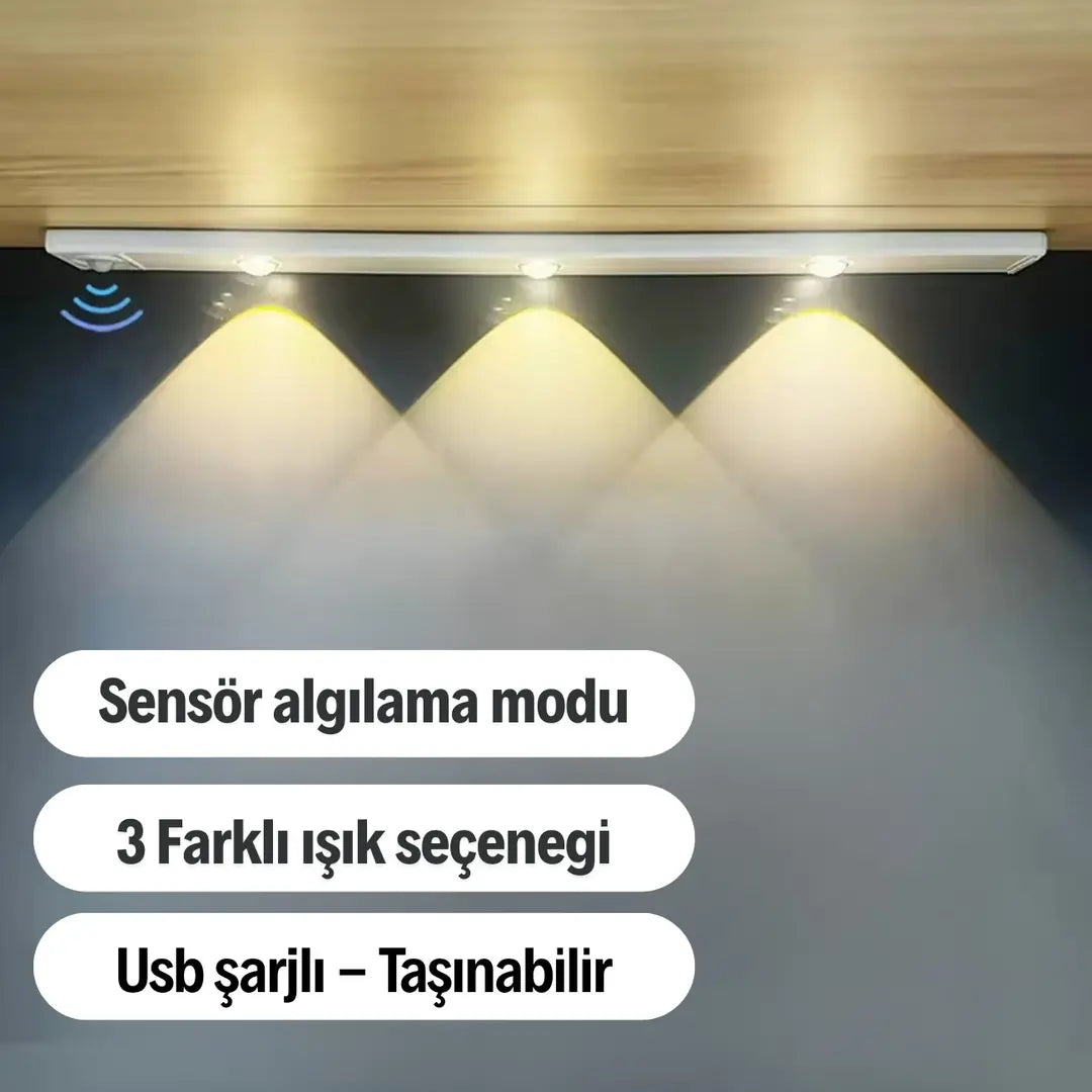 Hareket Sensörlü - Dekoratif Gece Lambası - Usb Şarjlı Led Aydınlatma 60 Cm Beyaz Kasa