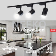 Siyah Kasa Beyaz Işık Ray Spot Seti 1 Metre Ray 3 Adet Spot