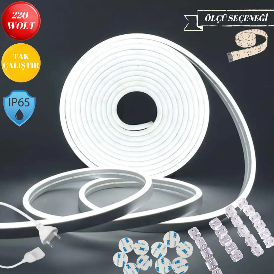 Luno 220 WOLT BEYAZ POWER LEDLİ NEON TAK ÇALIŞTIR FİŞLİ ÖLÇÜ SEÇENEKLİ