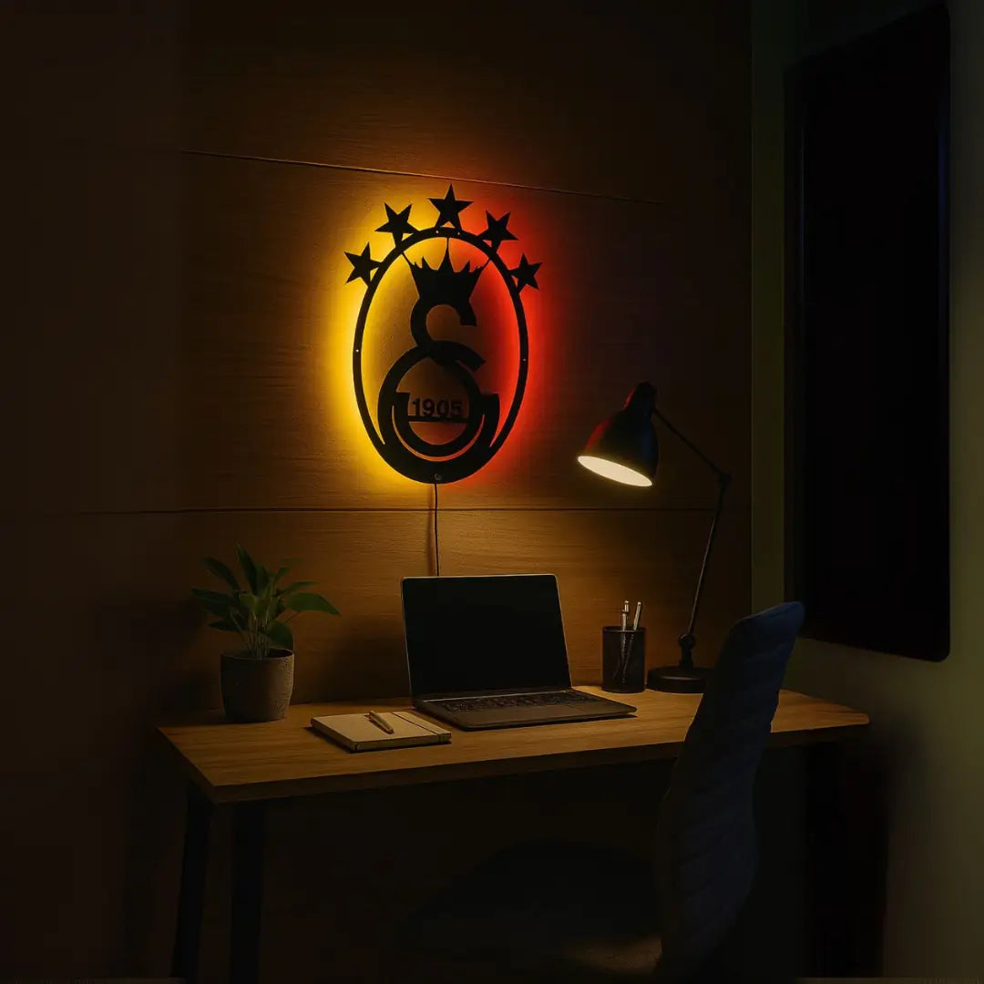 Sarı Kırmızı 50 cm Çaplı LED  Galatasaray Duvar Lambası – Led Işıklı Dekoratif Aydınlatma