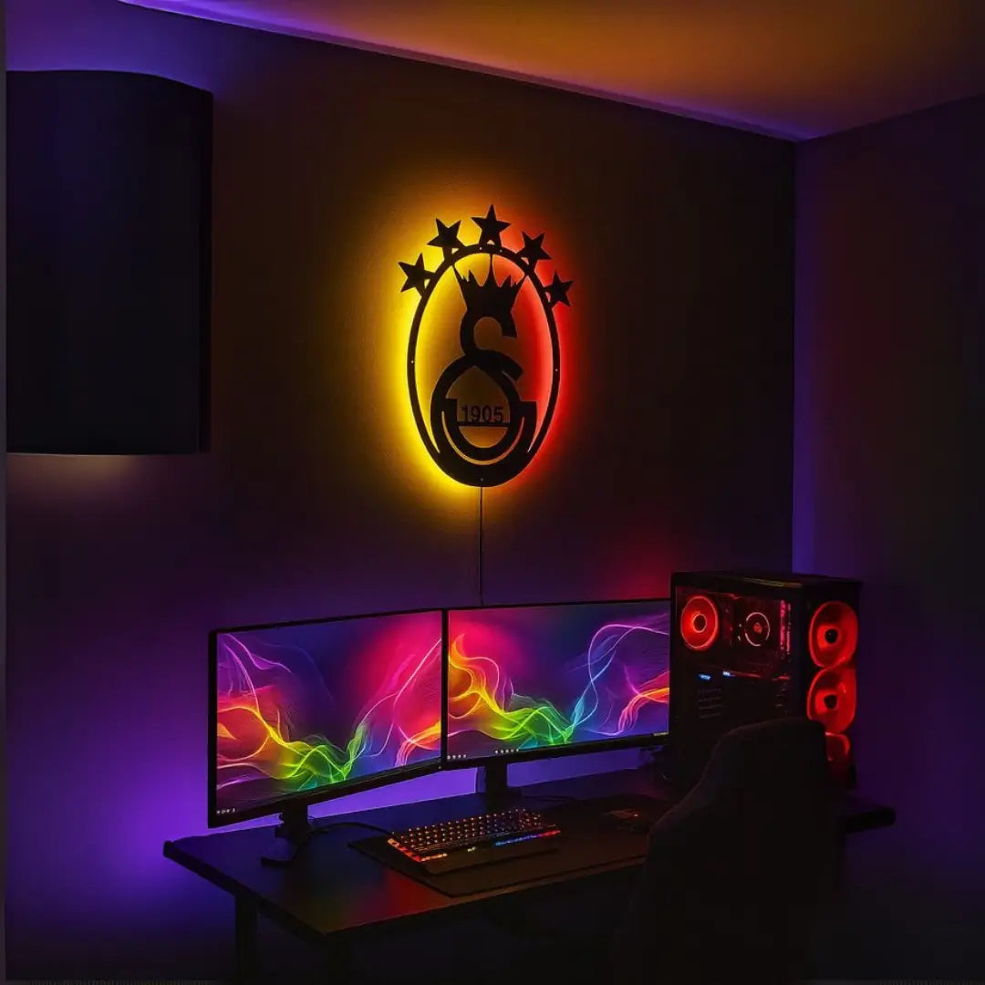 Sarı Kırmızı 50 cm Çaplı LED  Galatasaray Duvar Lambası – Led Işıklı Dekoratif Aydınlatma