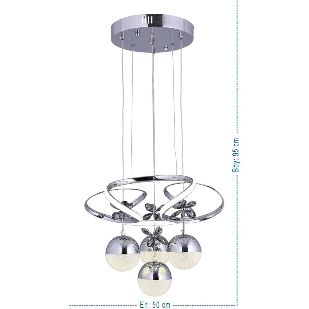 BELEM LED’li Sarkıt Avize – 3 Farklı Işık Tonu & Kumandalı/Dimmer Özelliği Krom Kaplama