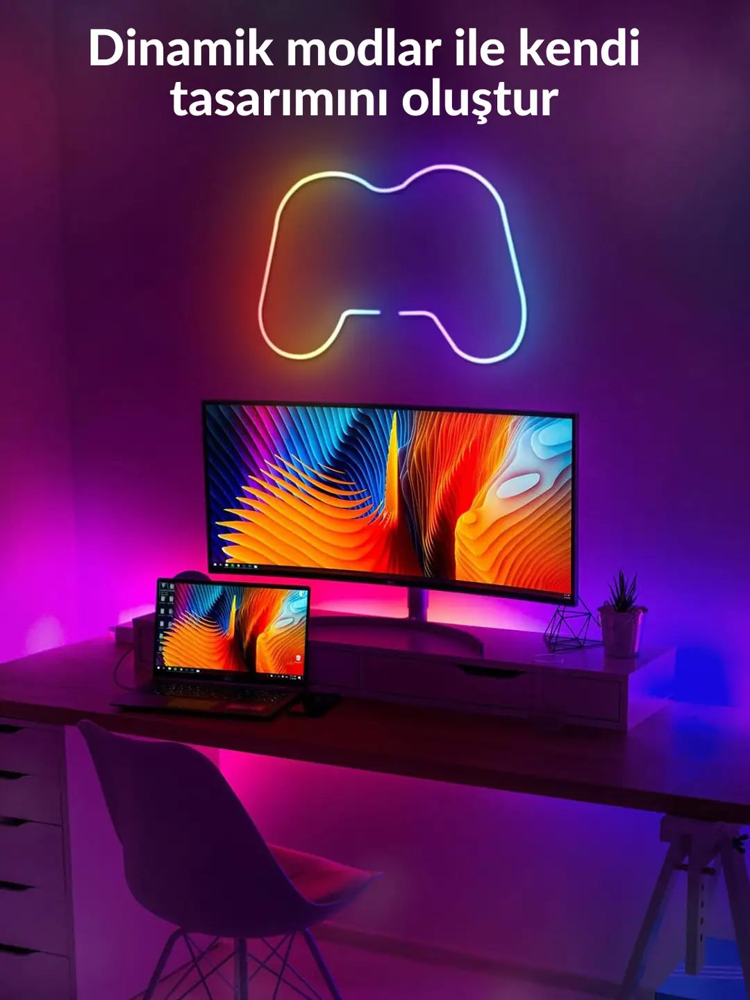 10 metre USB Şerit NEON LED Animasyonlu Kumandalı Ve Telefon Kontrollü  Argb