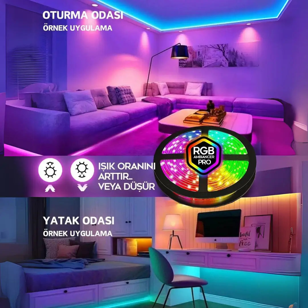 Rgb Led Tak Çalıştır 16 Renkli 4 Animasyonlu Tv Arkası Led Yatak Odası Led Bilgisayar Led 4 Metre