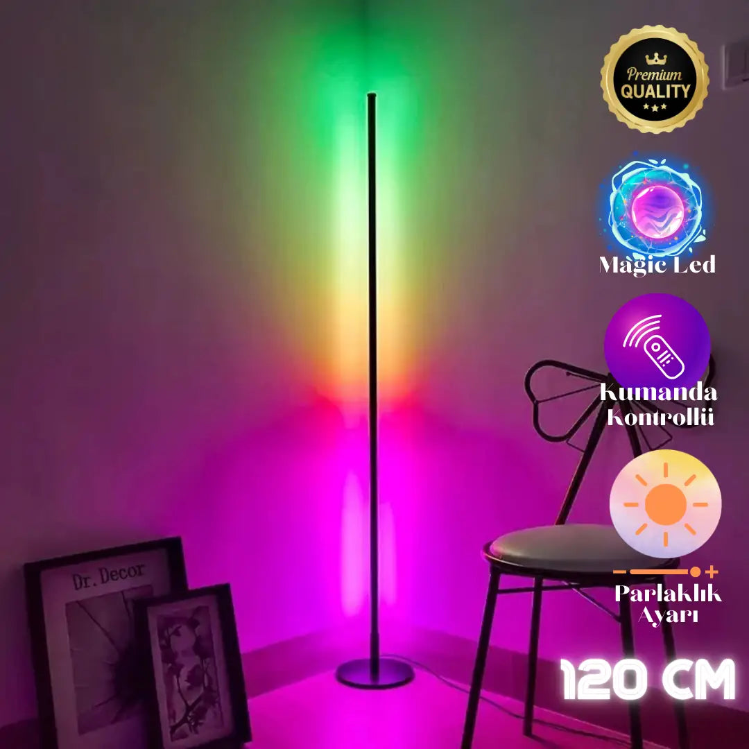 Ambiora Akıllı ARGB LED Lambader – Kumandalı, 56 Işık Modu ve 4 Sabit Renk - 120 Cm