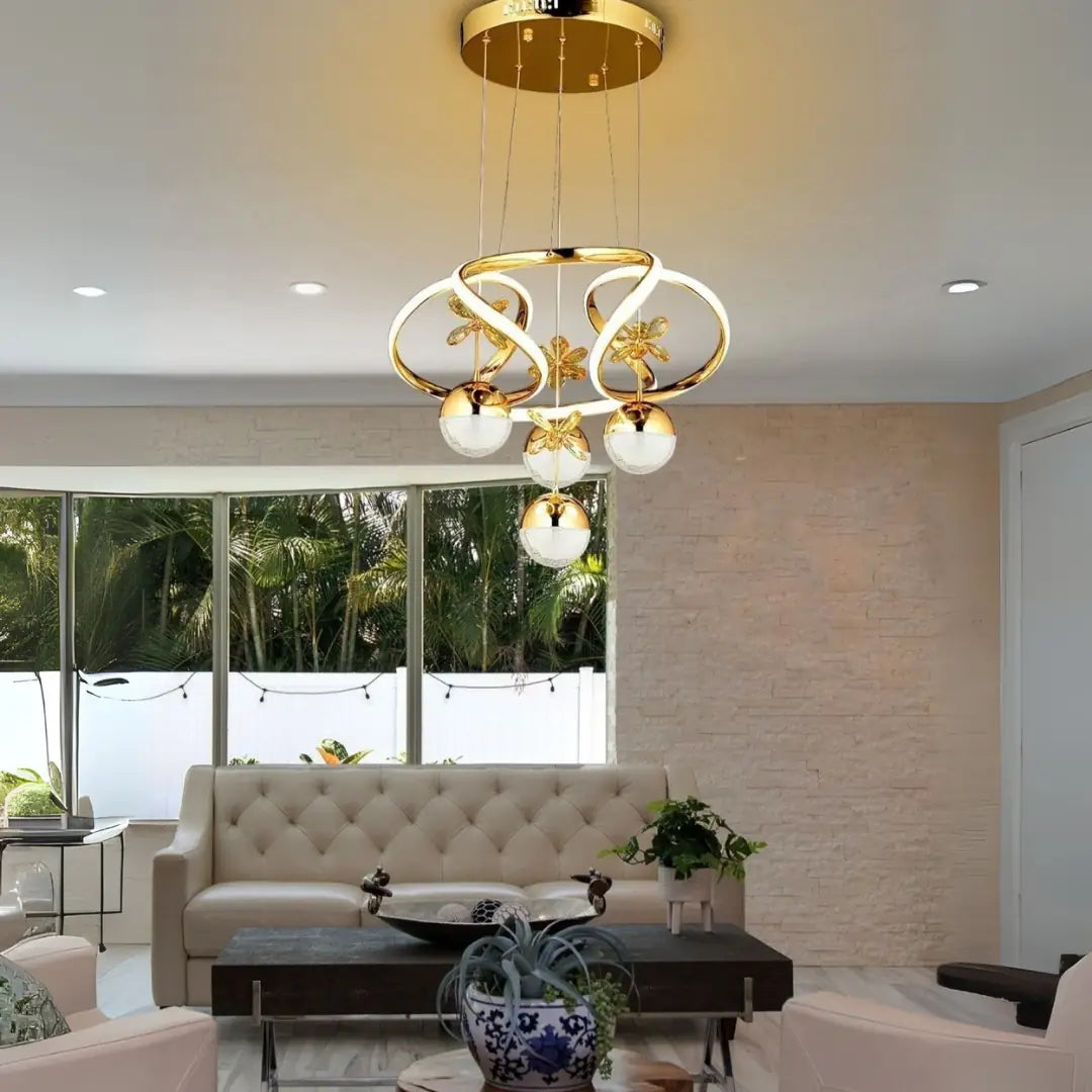 BELEM LED’li Sarkıt Avize – 3 Farklı Işık Tonu & Kumandalı/Dimmer Özelliği Gold Kaplama