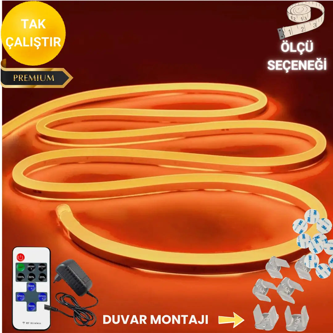 Rayza Neon Esnek Şerit Led Tak Çalıştır Kumandalı - Dimmer-Turuncu (ÖLÇÜ SEÇENEĞİ)