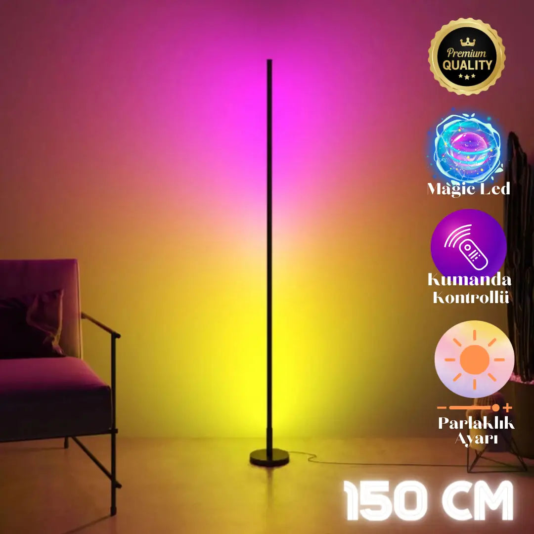 Ambiora Akıllı ARGB LED Lambader – Kumandalı, 56 Işık Modu ve 4 Sabit Renk - 150 Cm