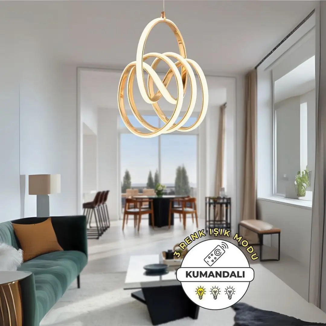 VALENCİA  Kumandalı 3 Renk Dimmerli LED Sarkıt Avize – Modern Gold Kaplama