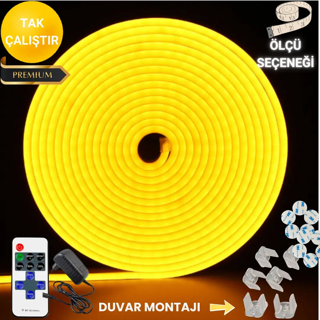 Rayza Neon Esnek Şerit Led Tak Çalıştır Kumandalı - Dimmer-Sarı (ÖLÇÜ SEÇENEĞİ)
