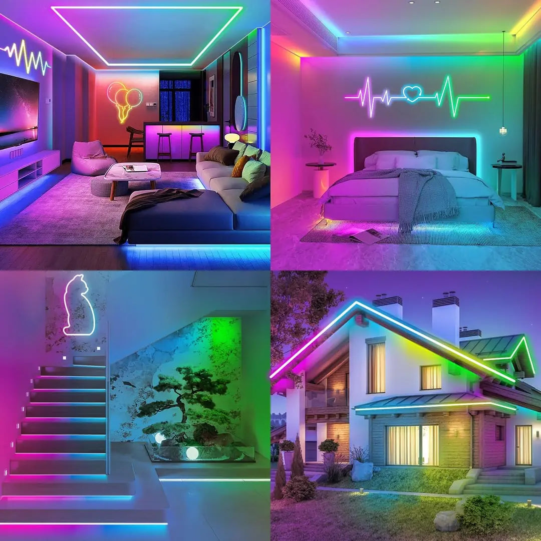 Glowin Neon ARGB LED Şerit – 142 Mod, 18 Ses Modu, Sınırsız Renk, Kumanda & Telefon Kontrollü
