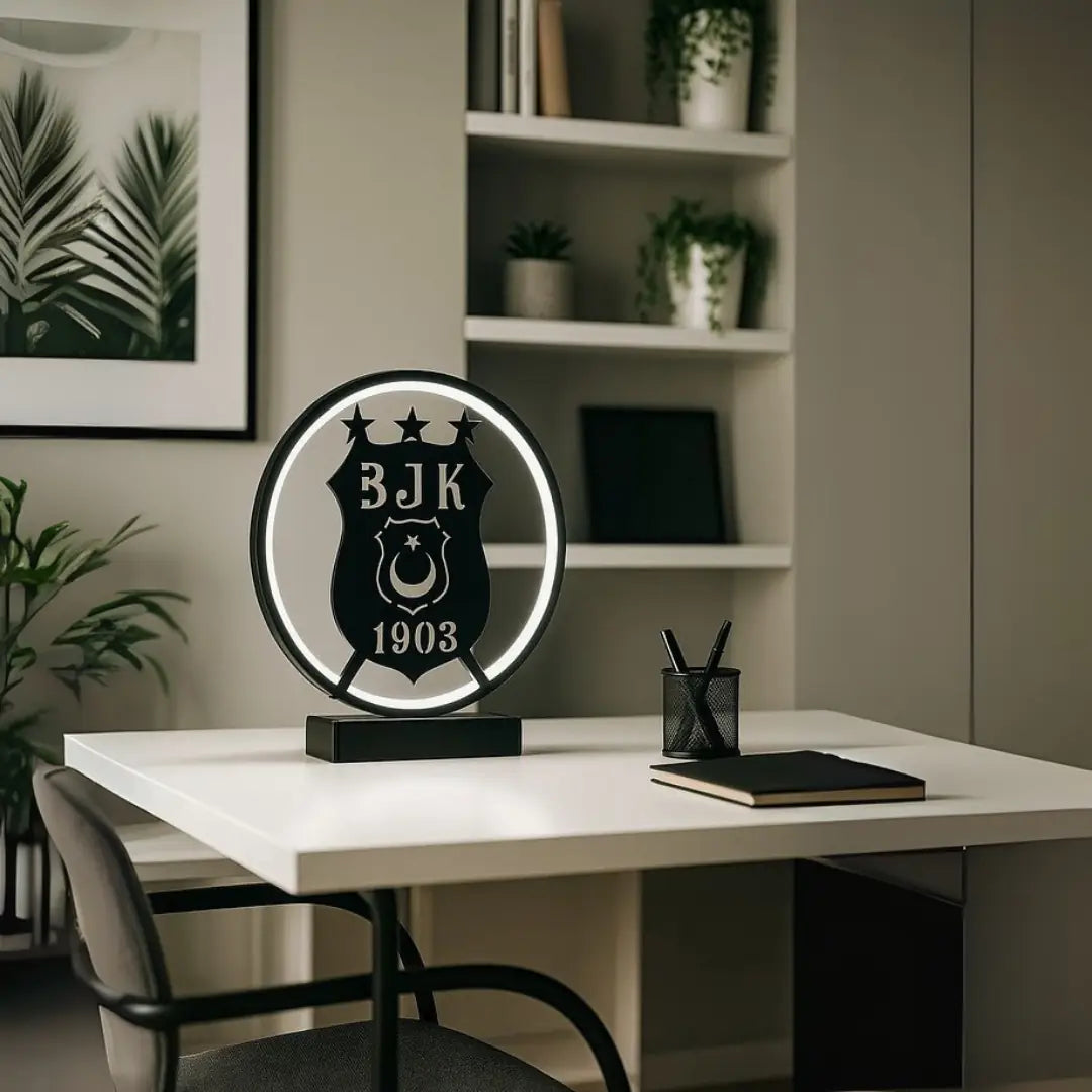 Siyah Beyaz LED Işıklı BJK Masa Lambası  Dekoratif Gece Lambası