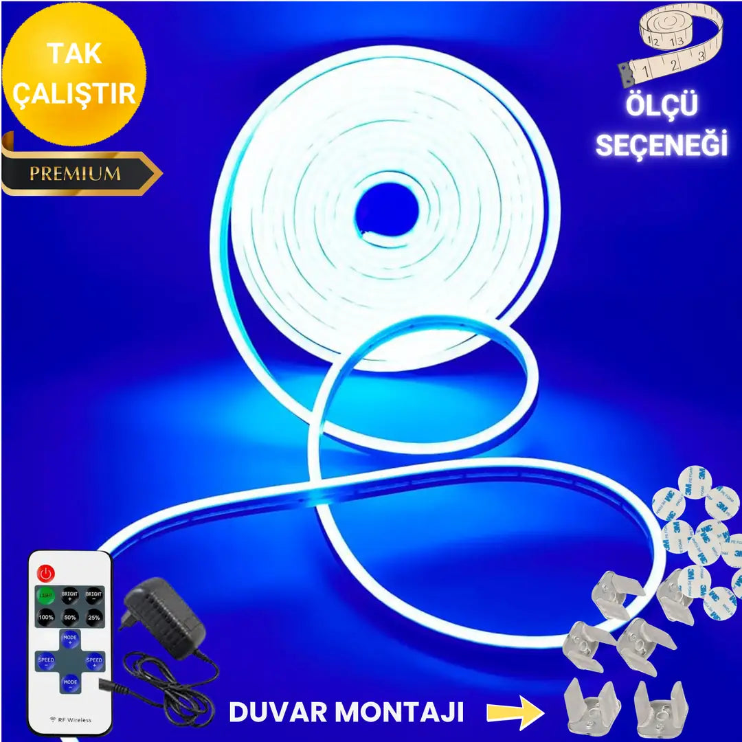 Rayza Neon Esnek Şerit Led Tak Çalıştır Kumandalı - Dimmer-Mavi (ÖLÇÜ SEÇENEĞİ)