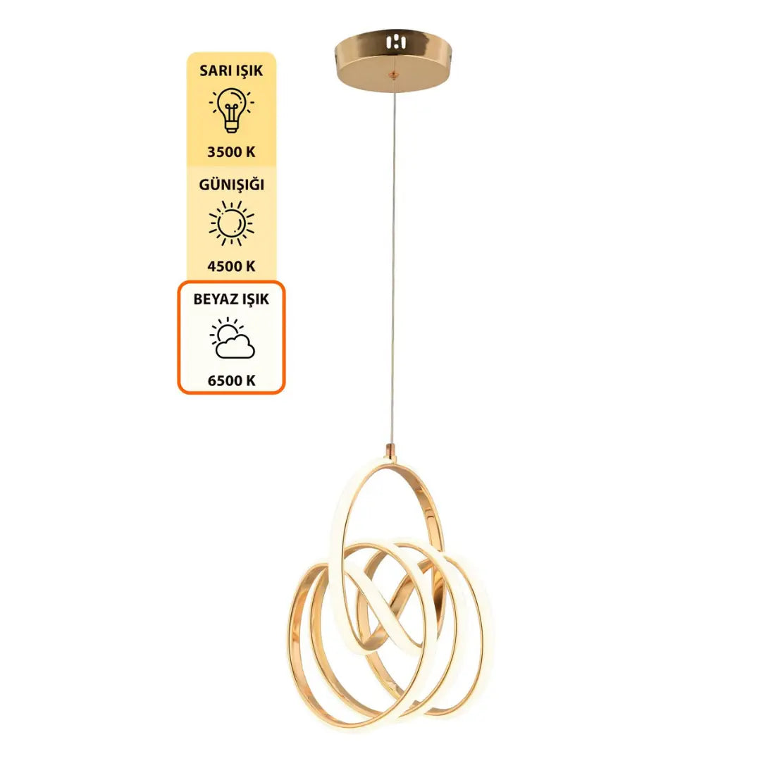 VALENCİA  Kumandalı 3 Renk Dimmerli LED Sarkıt Avize – Modern Gold Kaplama