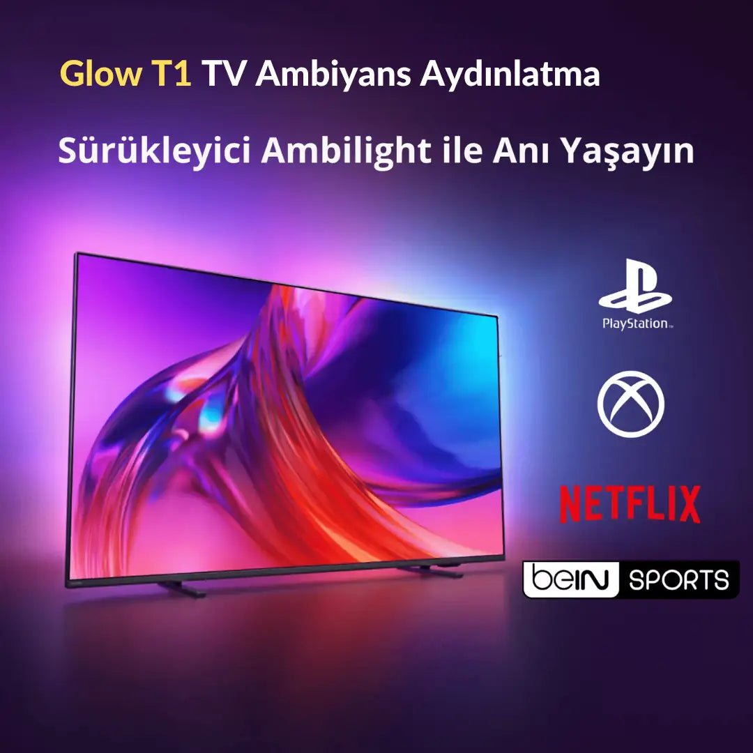 Glow T1 TV Ambiyans Şerit LED | Sese Duyarlı, Kumanda ve Telefon Kontrollü 60 - 65 INCH