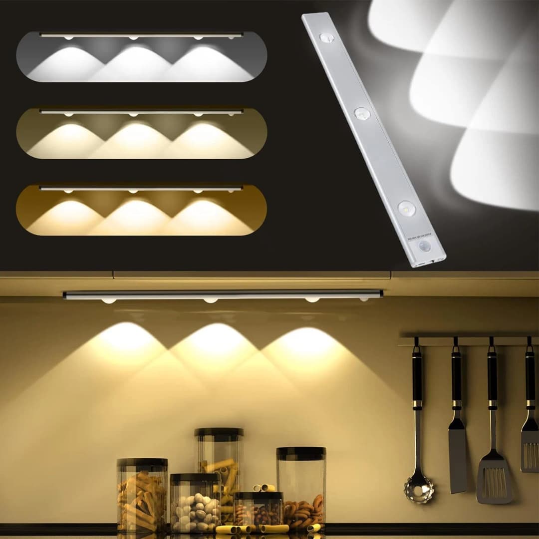 HAREKET SENSÖRLÜ 3 RENKLİ  DEKORATİF ŞARJLI APLİK  TAŞINABİLİR  BEYAZ  KASA ( ÖLÇÜ SEÇENEKLİ )