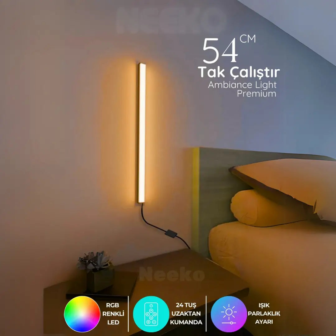 Duo RGB LED Lambader – 16 Renk, 4 Işık Modu, Kumandalı ve Dimlenebilir Aydınlatma