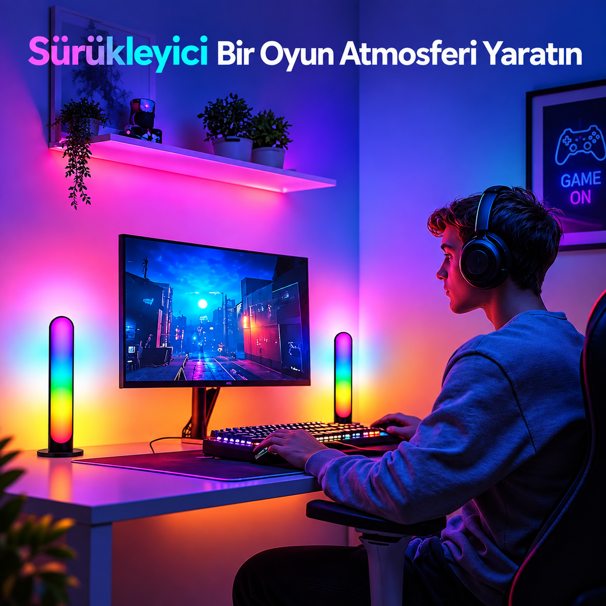 NOVA 2’li RGBIC Masaüstü LED Lamba – Telefon ve Kumanda Kontrollü, Yatay ve Dikey Kullanım