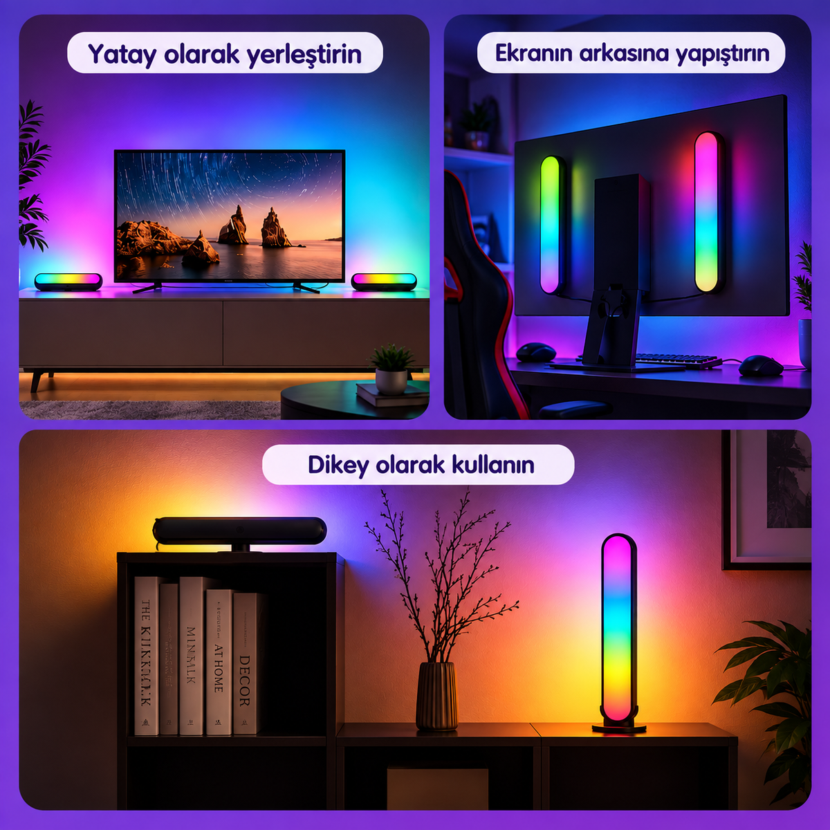 NOVA 2’li RGBIC Masaüstü LED Lamba – Telefon ve Kumanda Kontrollü, Yatay ve Dikey Kullanım