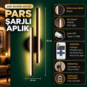 PARS Şarjlı Modern LED Duvar Apliği Günışığı Taşınabilir Usb KUMANDALI