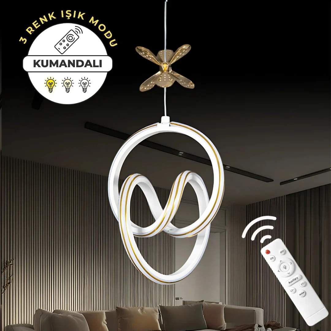 Yaren Modern LED Sarkıt Avize Kumandalı 3 Renk Ayarlı Dekorlu Avize
