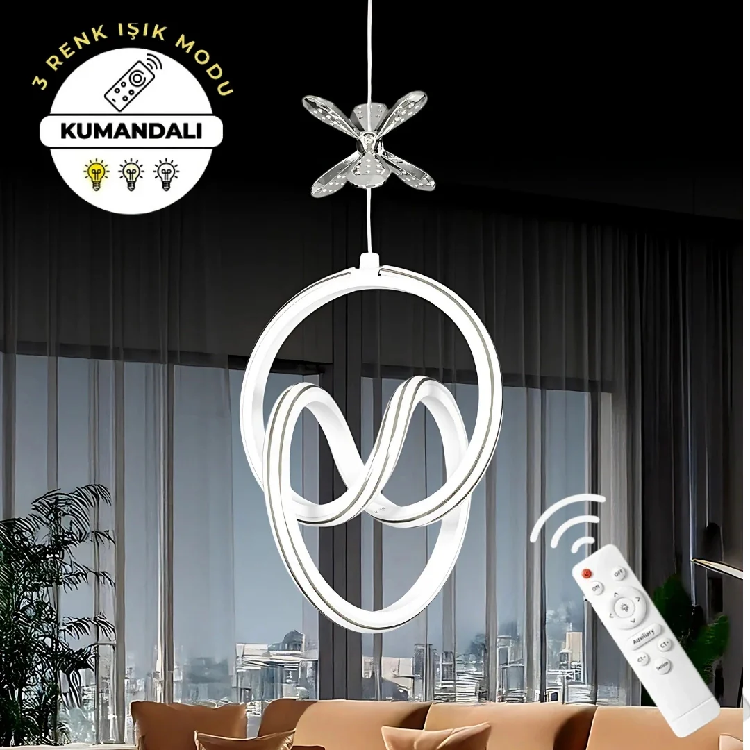 Yaren Modern LED Sarkıt Avize Kumandalı 3 Renk Ayarlı Dekorlu Avize