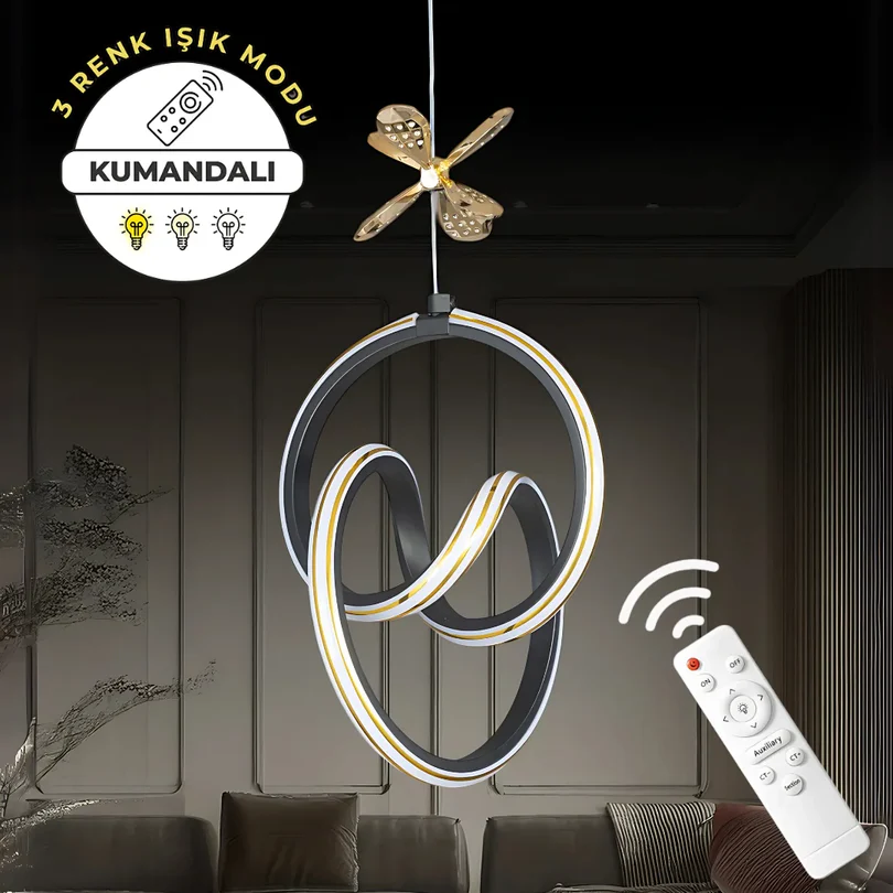 Yaren Modern LED Sarkıt Avize Kumandalı 3 Renk Ayarlı Dekorlu Avize